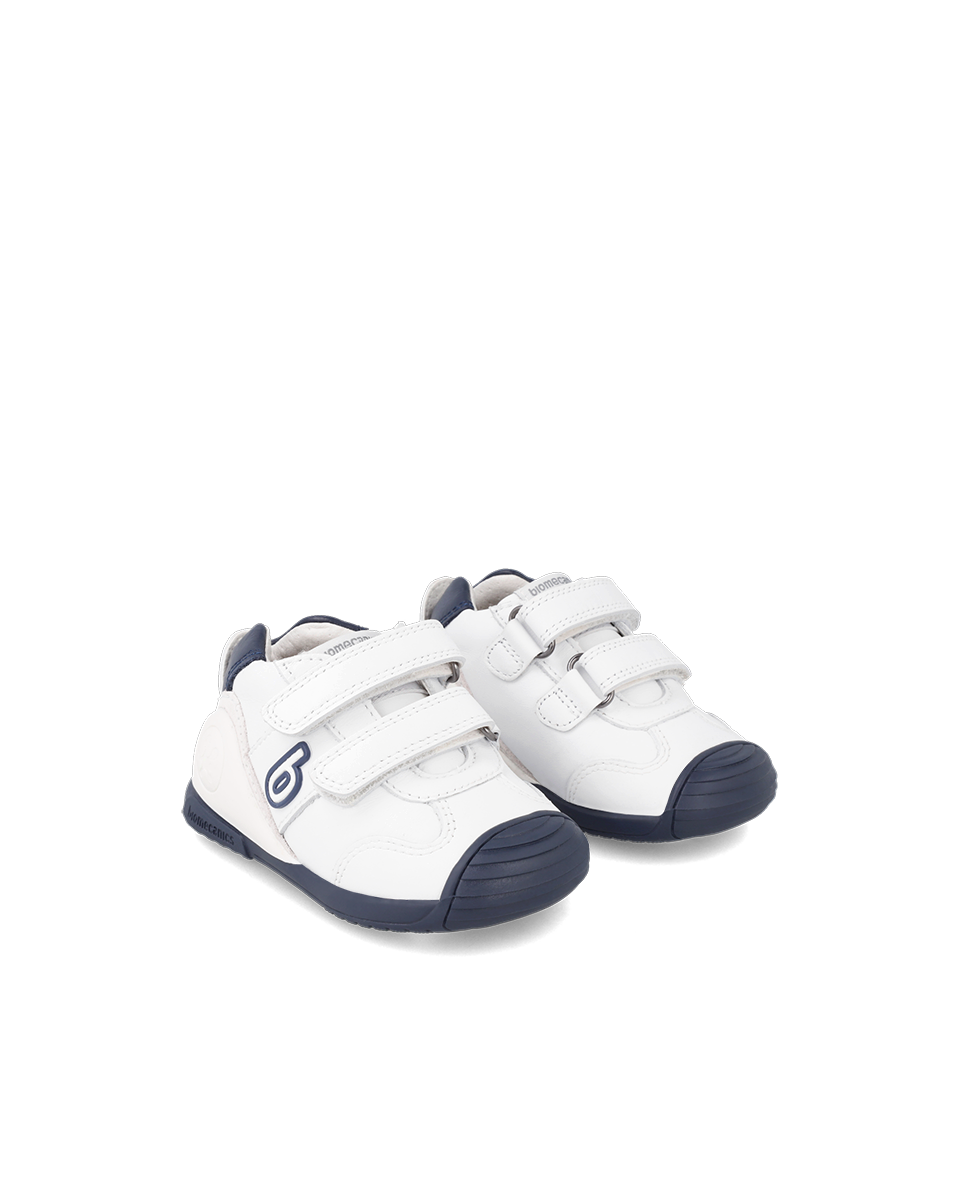 Biogateo Basket sport cuir blanc/bleu