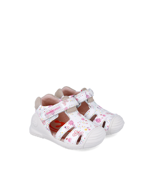 Sandales Cuir - Fleuri Blanc