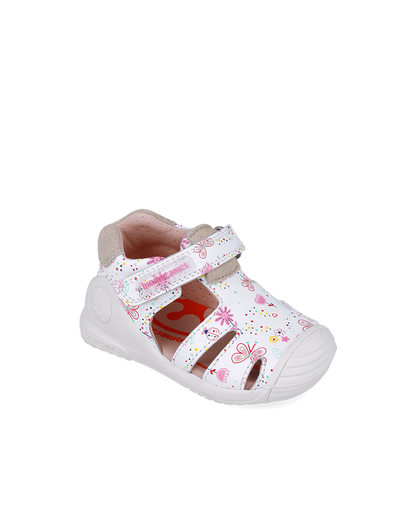 Sandales Cuir - Fleuri Blanc